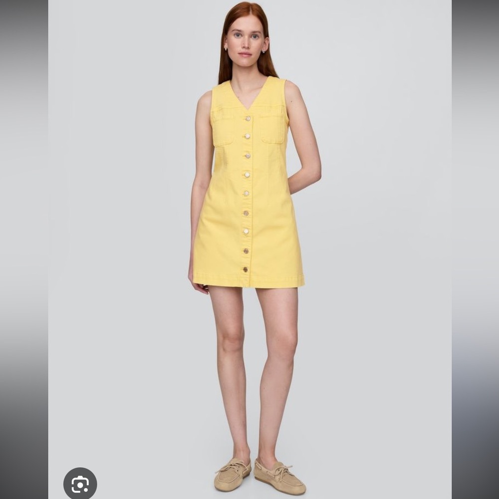 GAP Denim V-Neck Mini Dress in Lemon